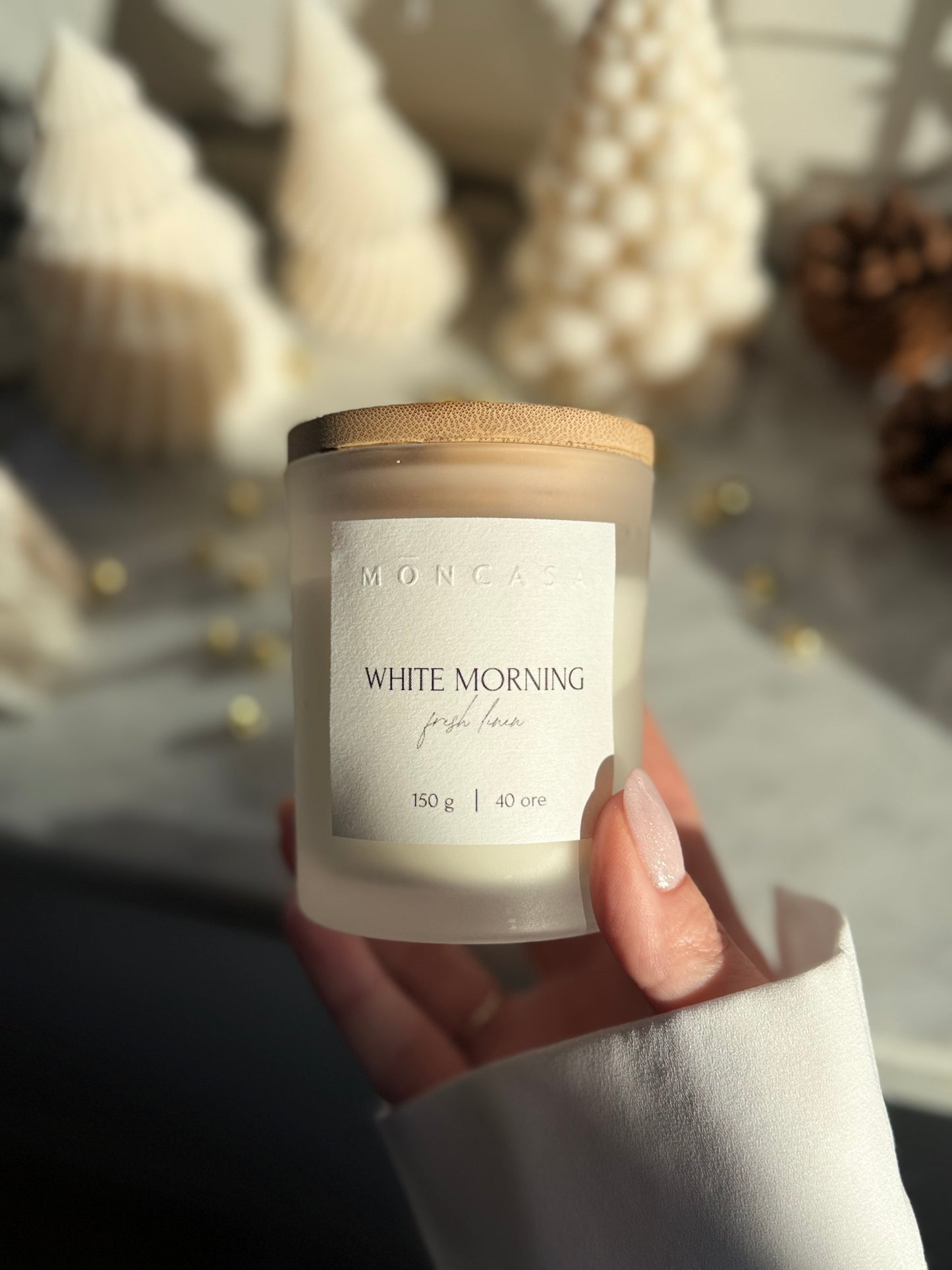 Candela in vetro White Morning